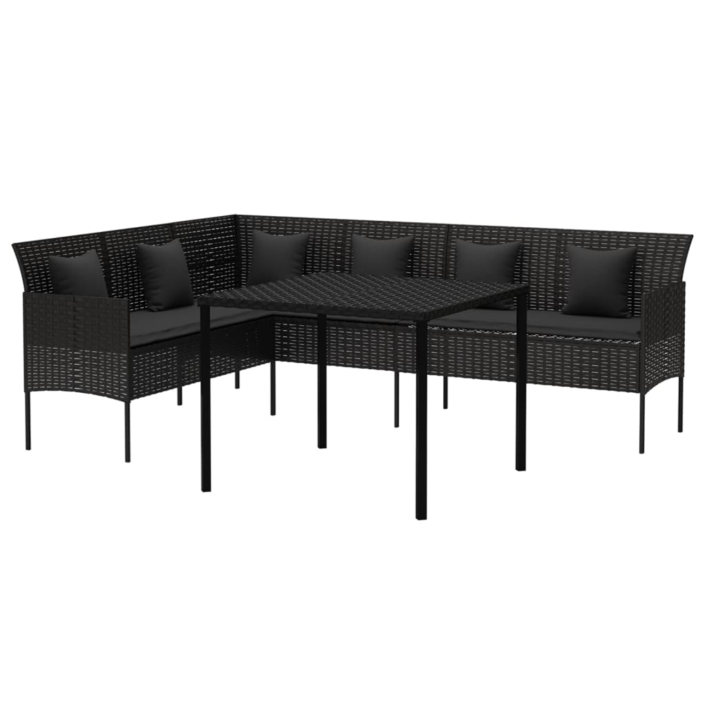 2 Pcs conjunto de jantar p/ jardim c/ almofadões vime PE preto