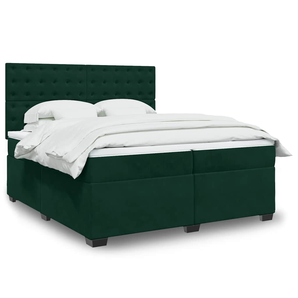 Cama com molas/colchão 200x200 cm veludo verde-escuro