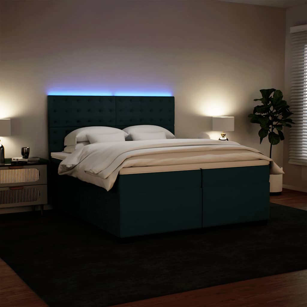 Cama com molas/colchão 200x200 cm veludo verde-escuro
