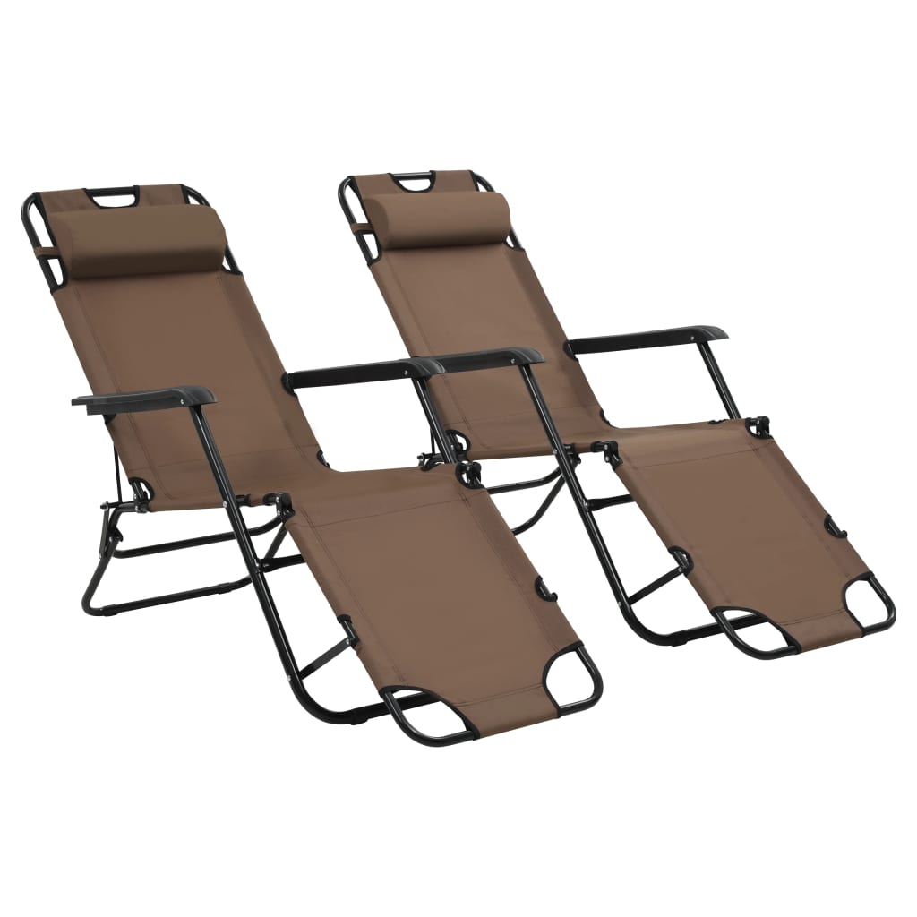 Espreguiçadeiras dobráveis c/ apoio de pés 2 pcs aço castanho