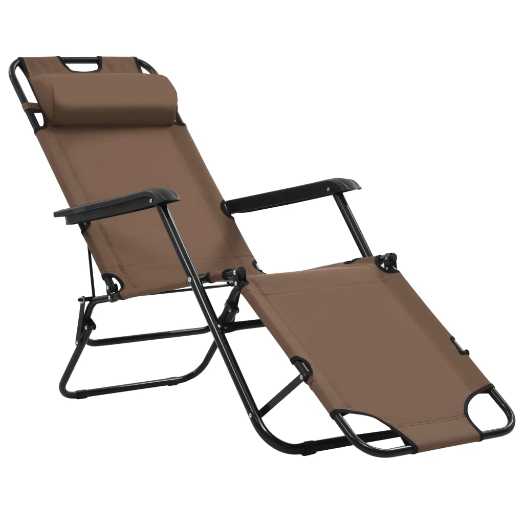 Espreguiçadeiras dobráveis c/ apoio de pés 2 pcs aço castanho