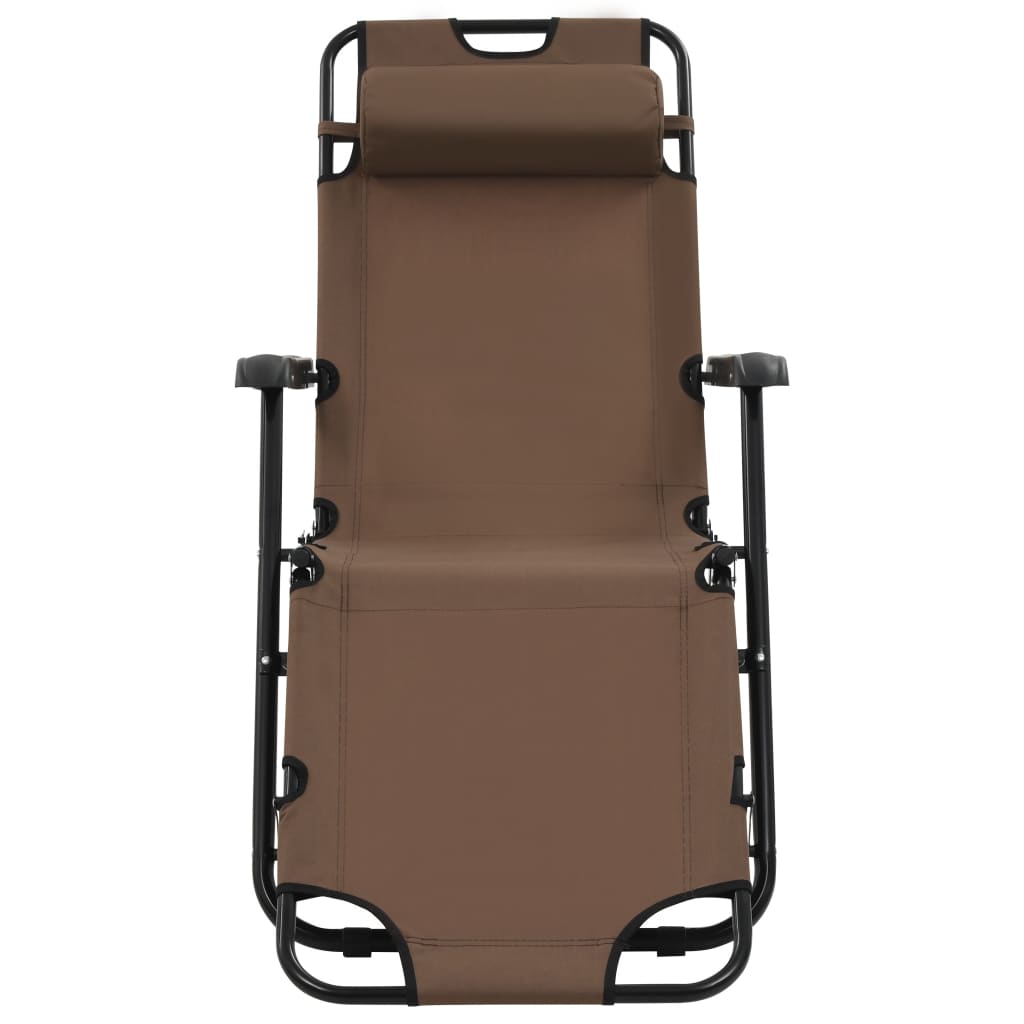 Espreguiçadeiras dobráveis c/ apoio de pés 2 pcs aço castanho