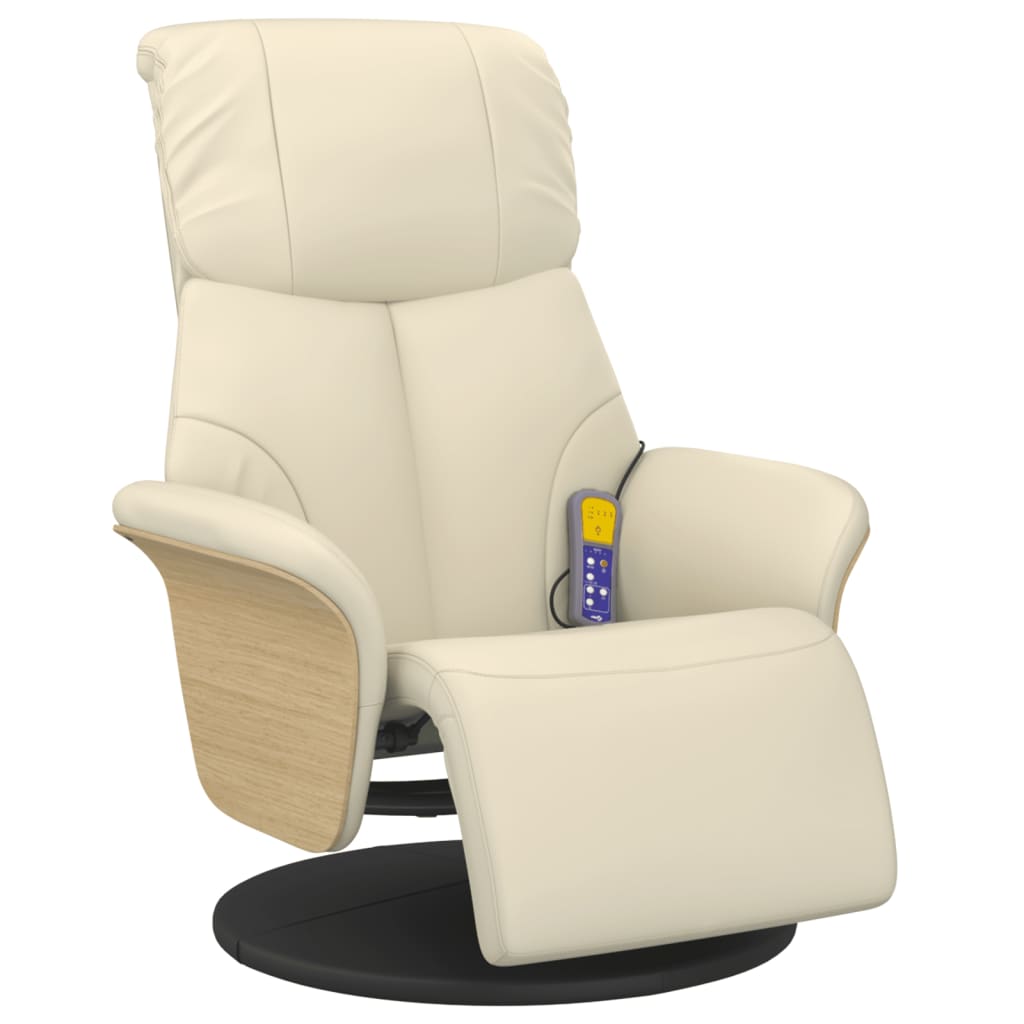 Cadeira massagens reclinável c/apoio pés couro artificial creme