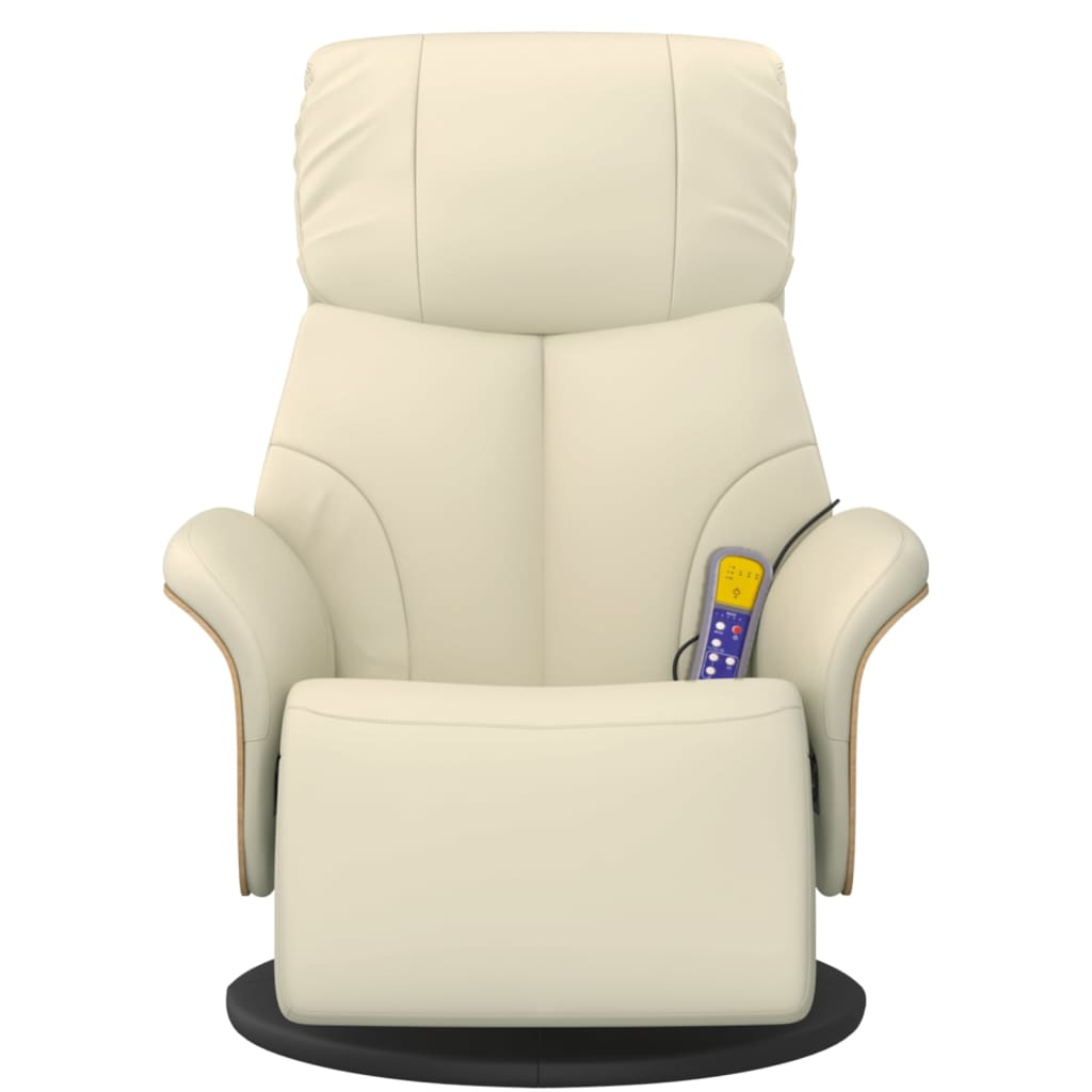 Cadeira massagens reclinável c/apoio pés couro artificial creme