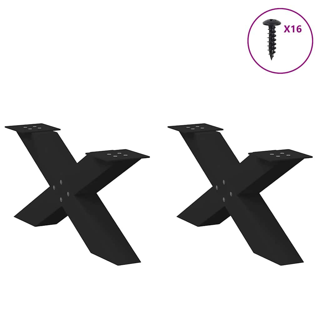 Pés para mesa de centro em formato de x, 2 peças, preto, 70x(30-31) cm, aço