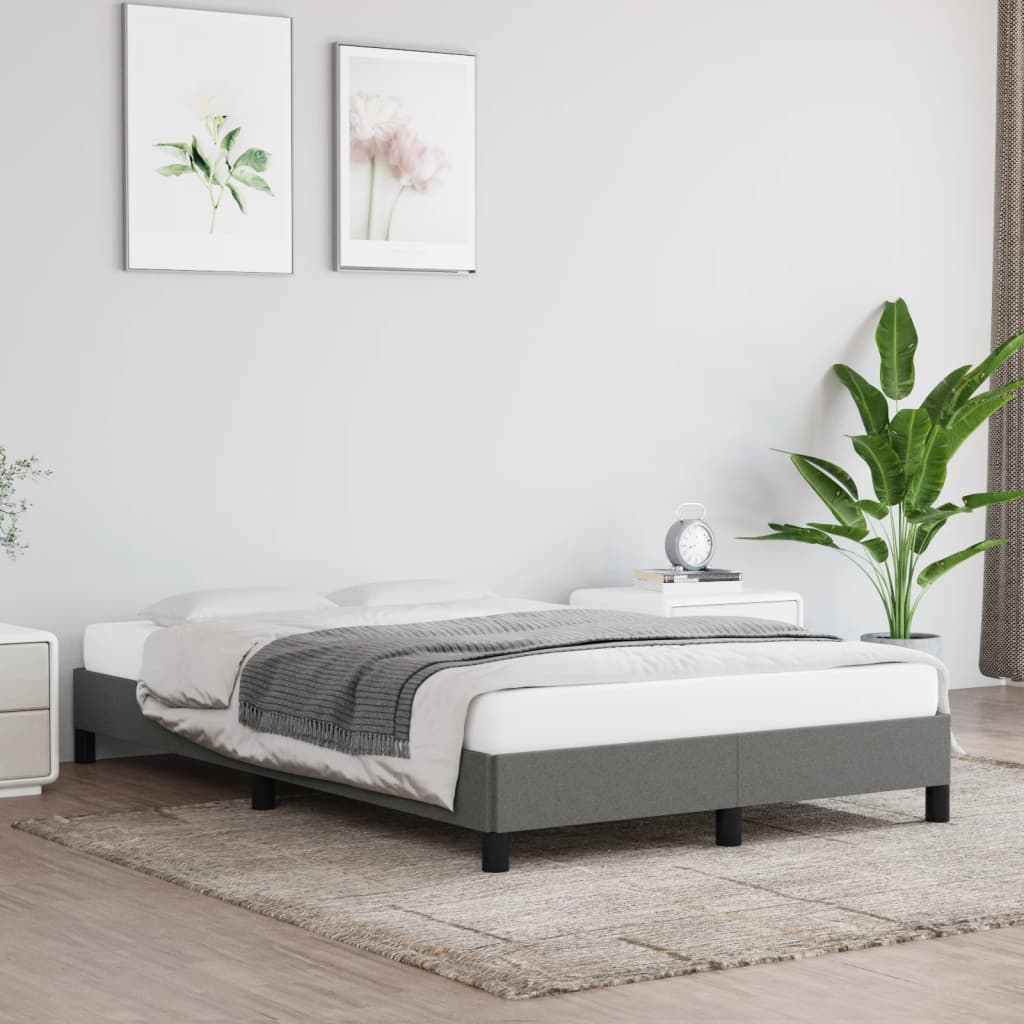 Estrutura de cama sem colchão 120x200 cm tecido cinzento-escuro