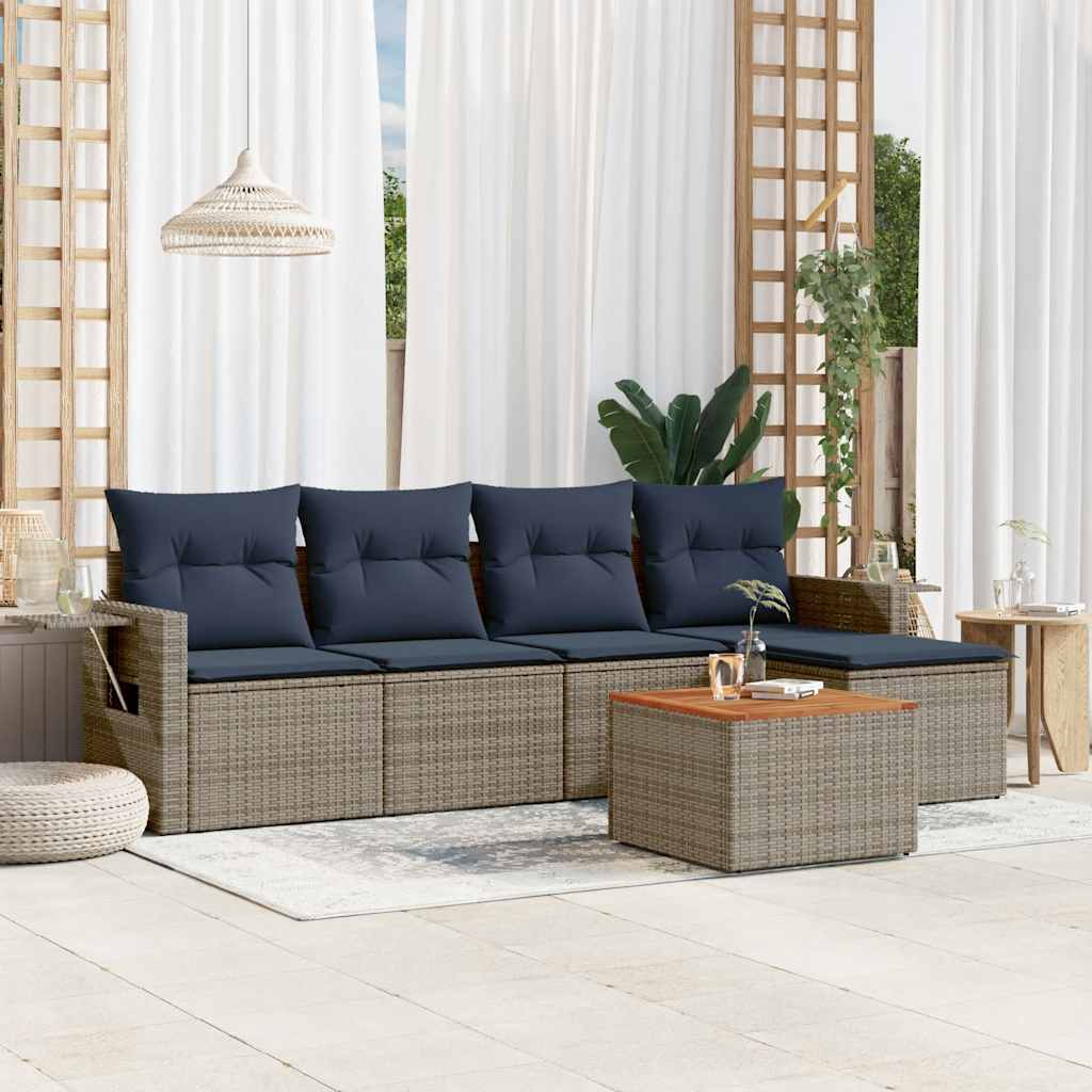 Conjunto de sofá de jardim com 6 peças e almofadas em rattan sintético cinza