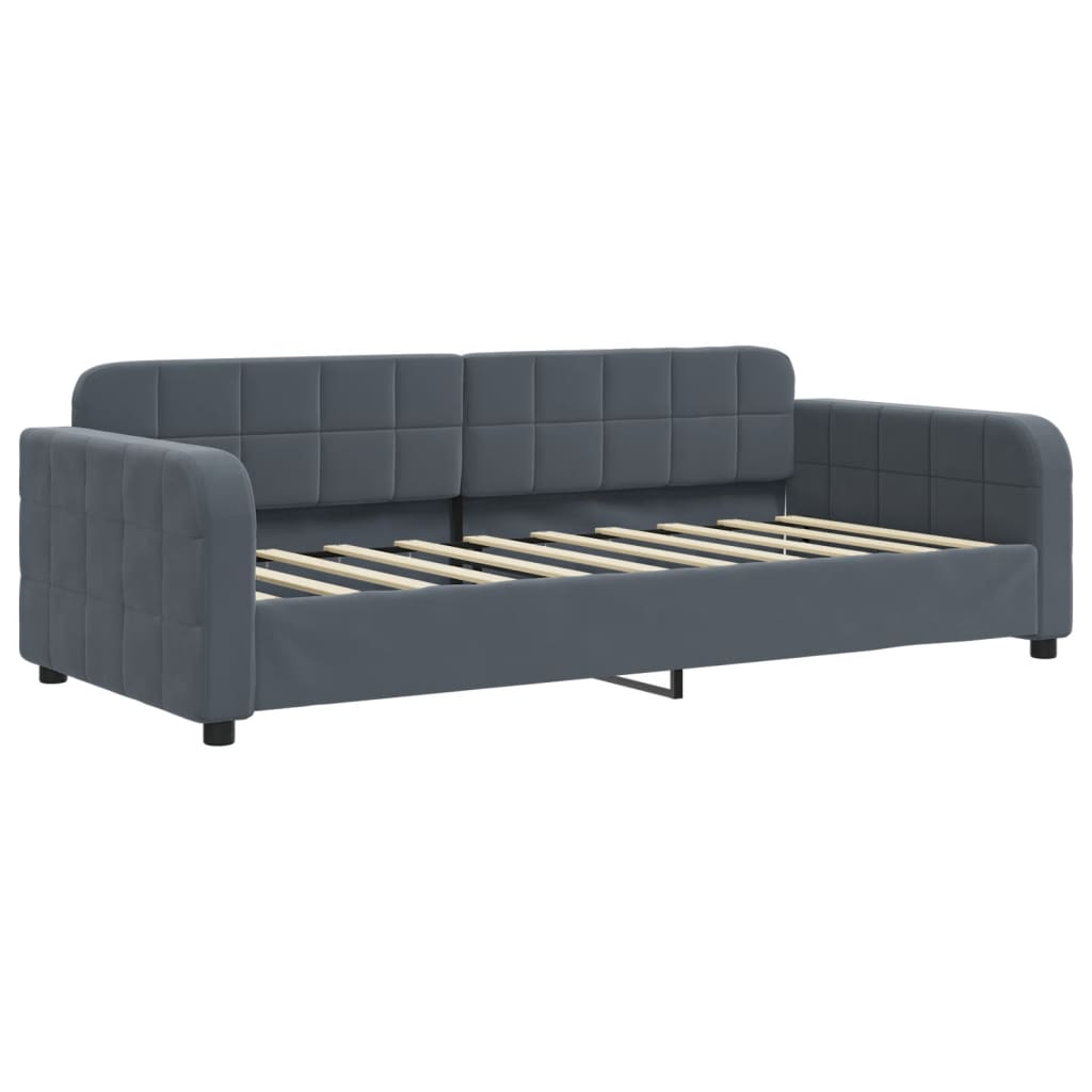 Sofá-cama com colchão 90x190 cm veludo cinzento-escuro