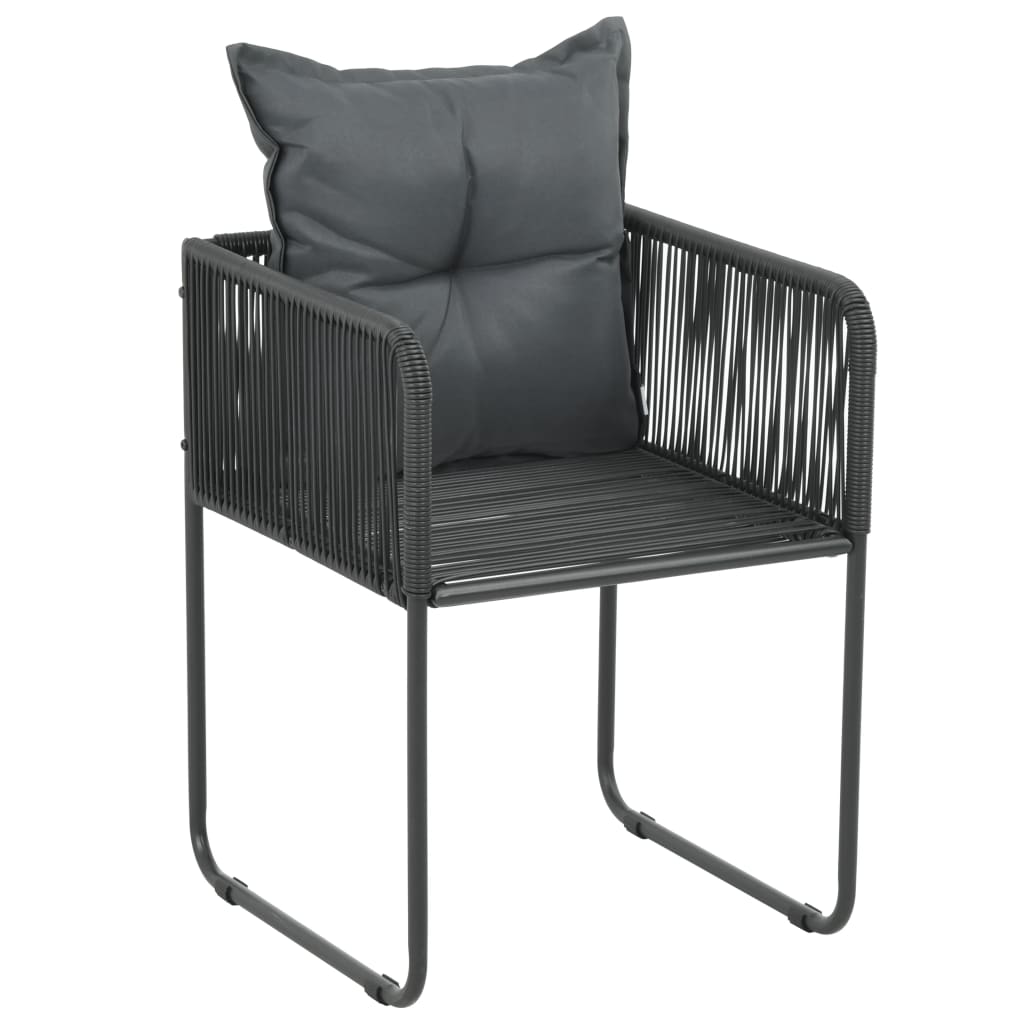 Cadeiras de exterior 6 pcs c/ almofadões vime PE preto