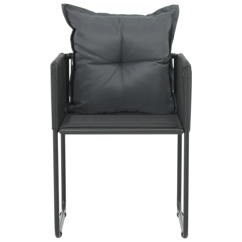 Cadeiras de exterior 6 pcs c/ almofadões vime PE preto