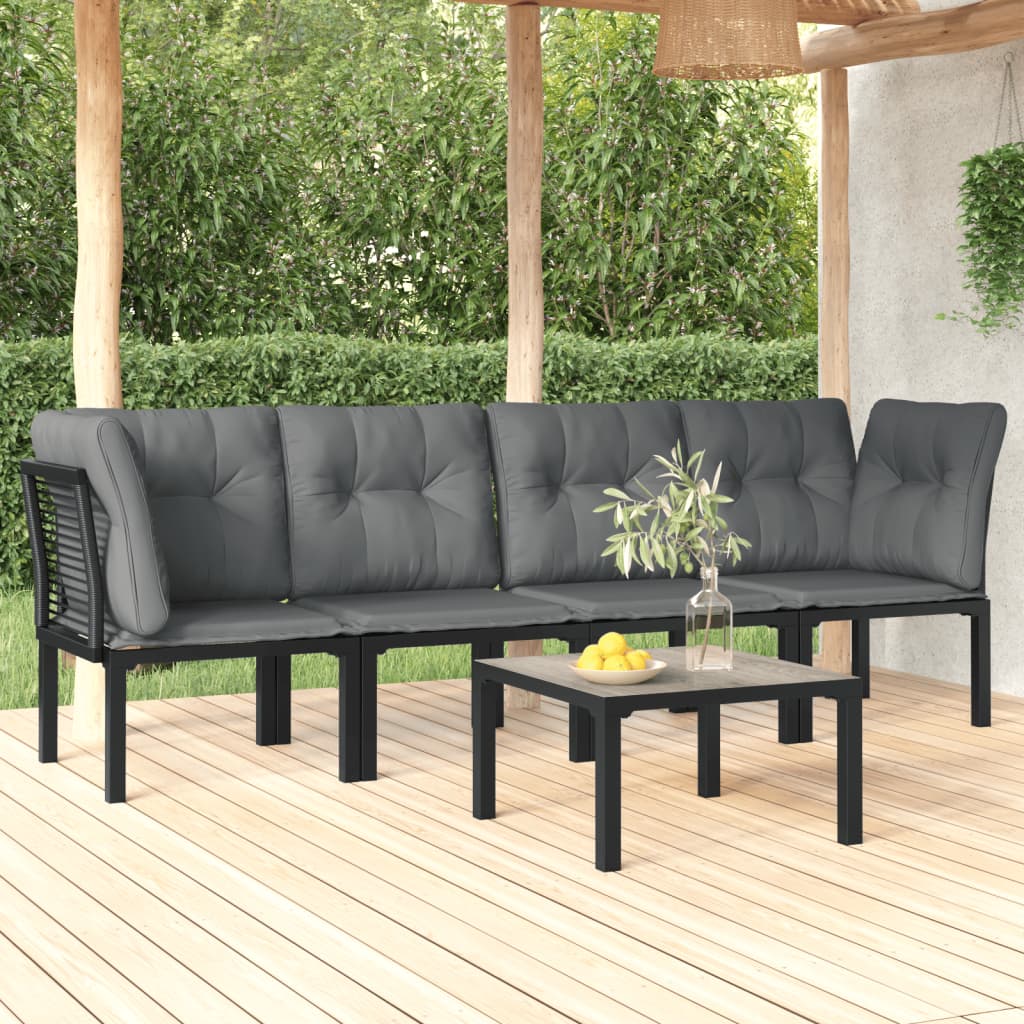 5 Pcs conjunto lounge de jardim vime PE preto/cinzento