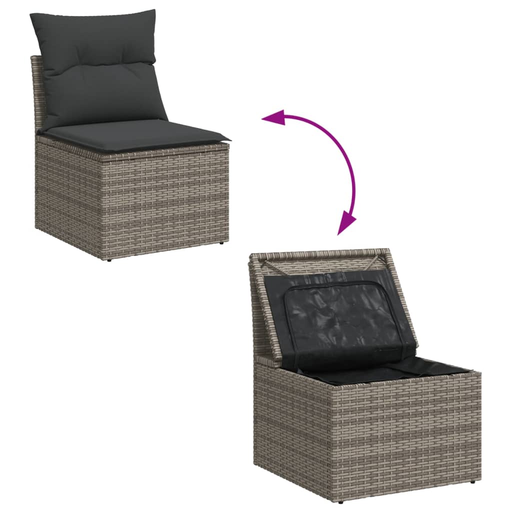 11 Pcs conjunto sofás de jardim c/ almofadões vime PE cinzento