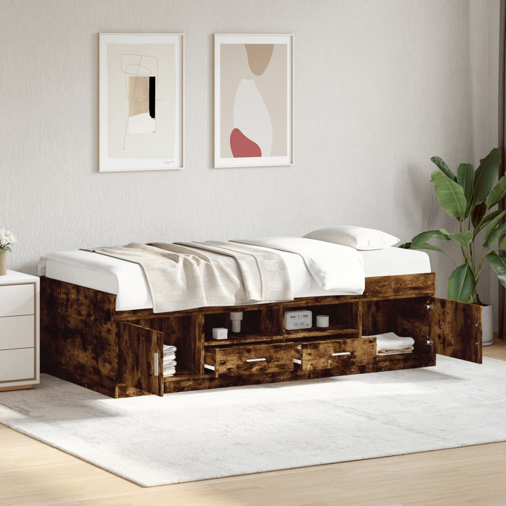 Sofá-cama com gavetas sem colchão 100x200 cm carvalho fumado