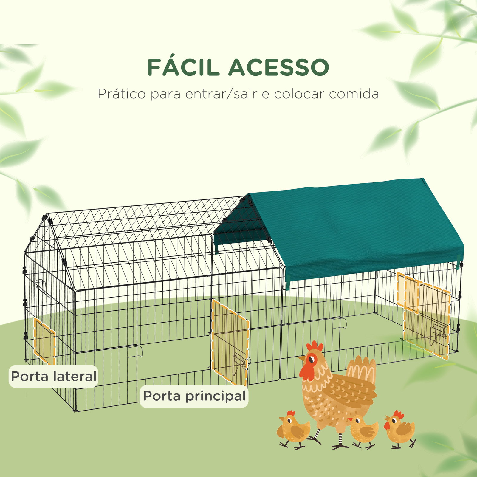 Gaiola para animais pequenos gaiola para roedores de aço com porta e toldo para coelhos chinchilas galinhas 185x75x75 cm verde