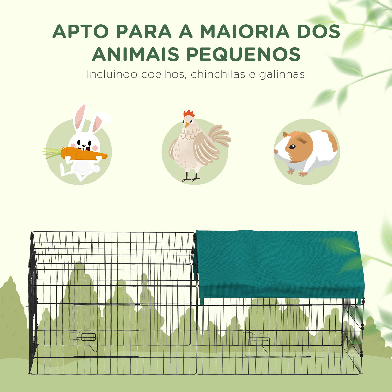 Gaiola para animais pequenos gaiola para roedores de aço com porta e toldo para coelhos chinchilas galinhas 185x75x75 cm verde
