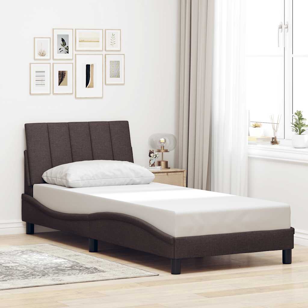 Estrutura de cama sem colchão hanko 90x200 cm tecido castanho-escuro