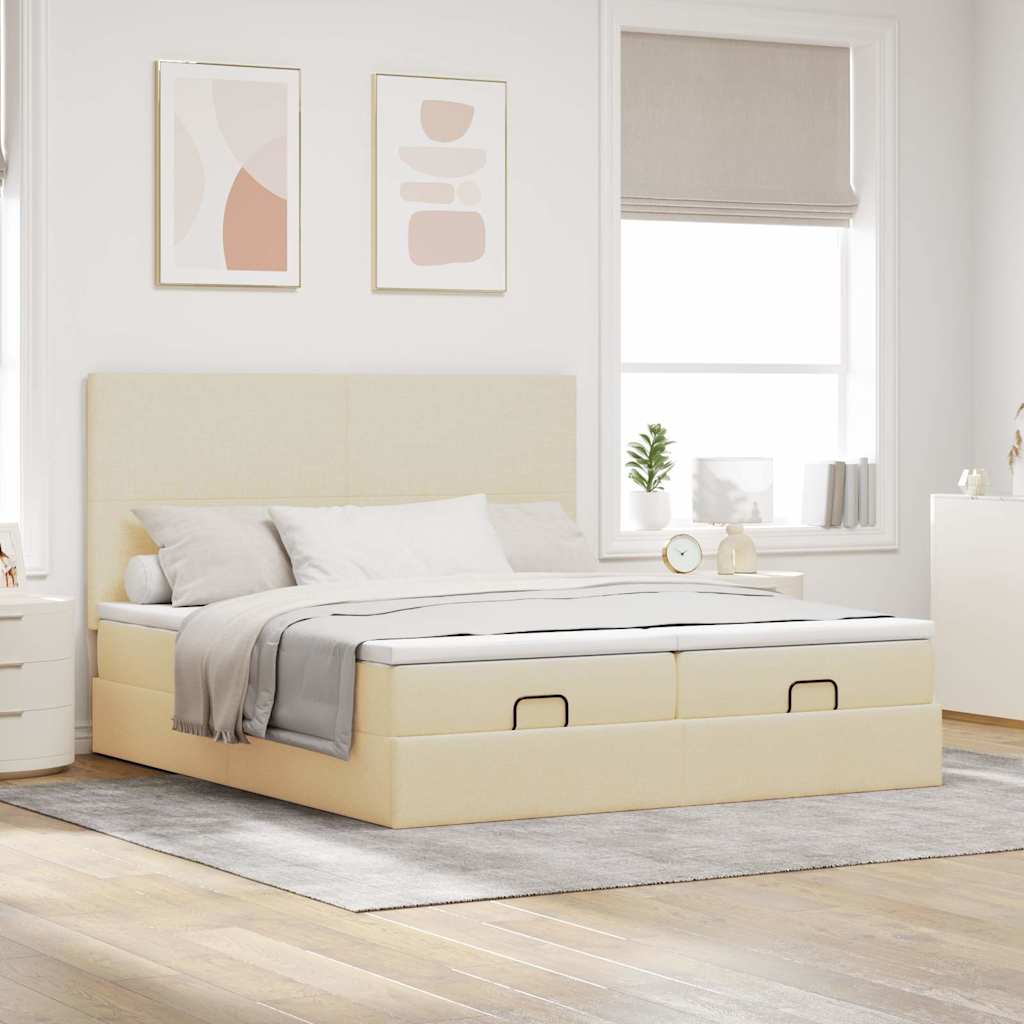 Estrutura de cama otomana com colchões tecido creme 180x200cm