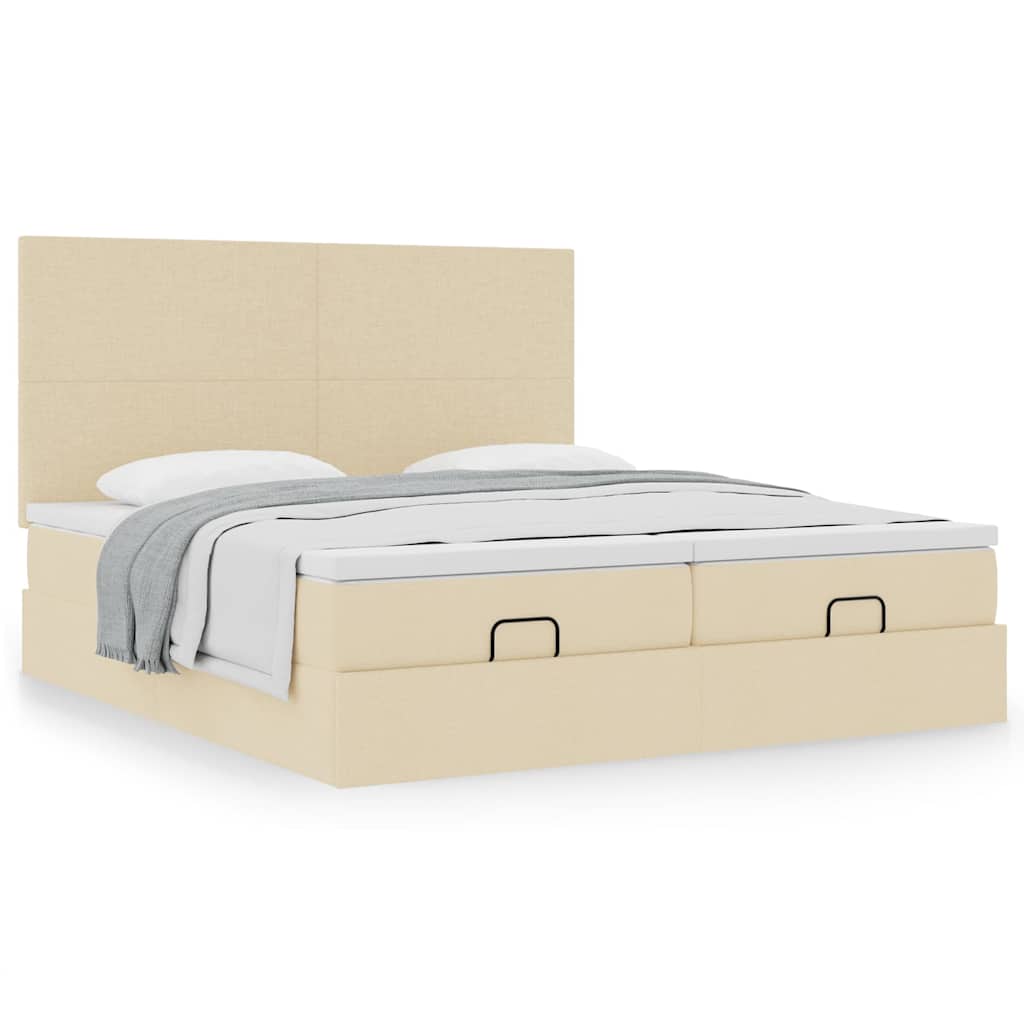 Estrutura de cama otomana com colchões tecido creme 180x200cm