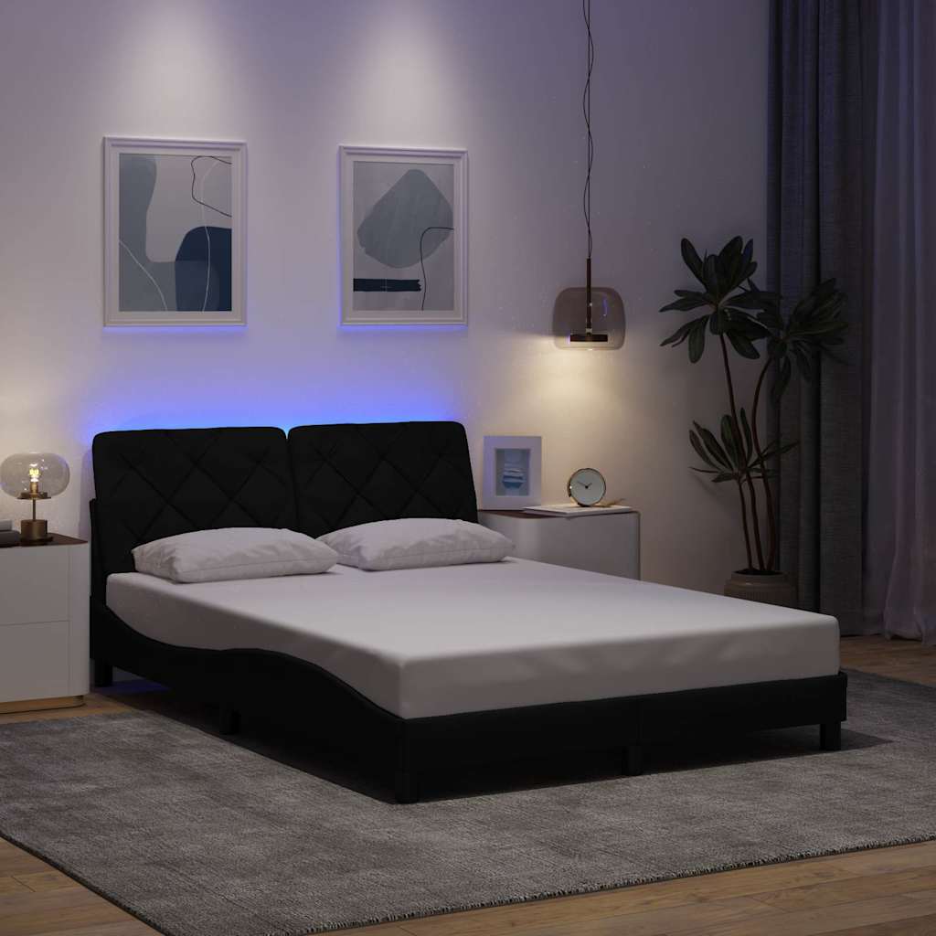 Estrutura de cama com LED sem colchão 120x200 cm tecido preto
