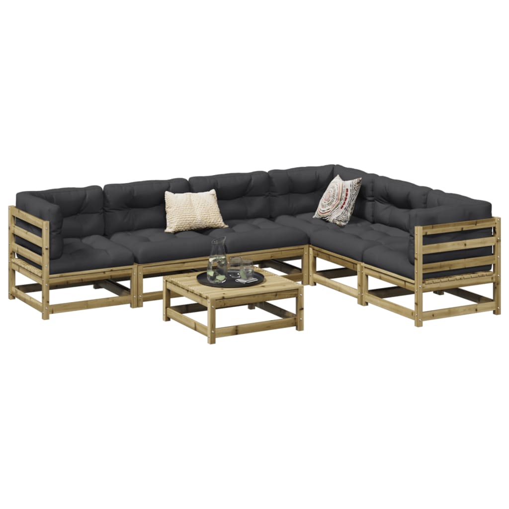 7 Pcs conjunto sofás jardim madeira de pinho impregnada