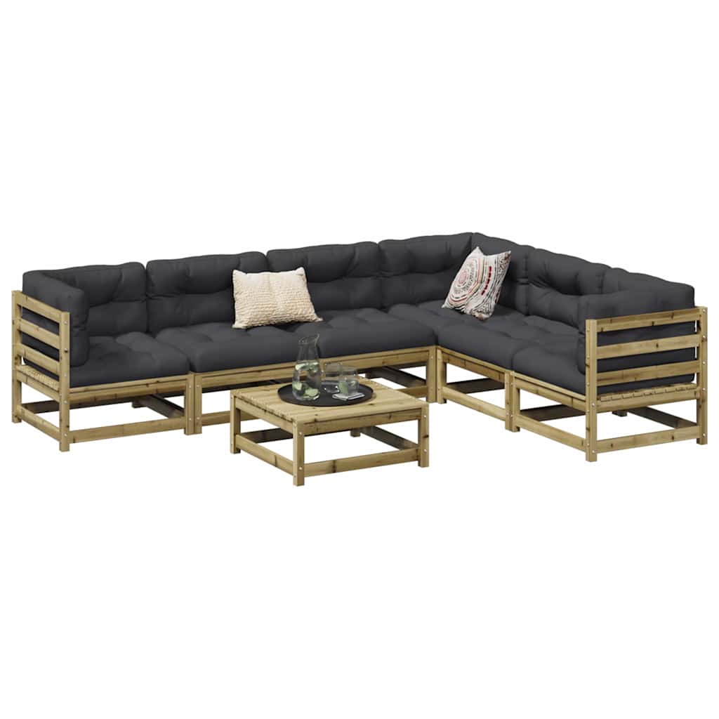 7 Pcs conjunto sofás jardim madeira de pinho impregnada