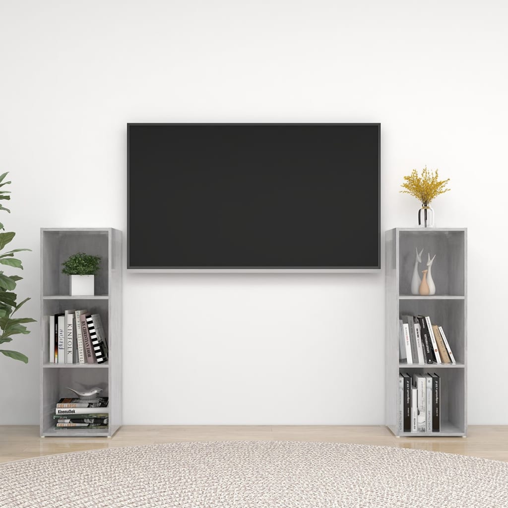 Móveis de TV 2 pcs 107x35x37 cm contraplacado cinzento cimento
