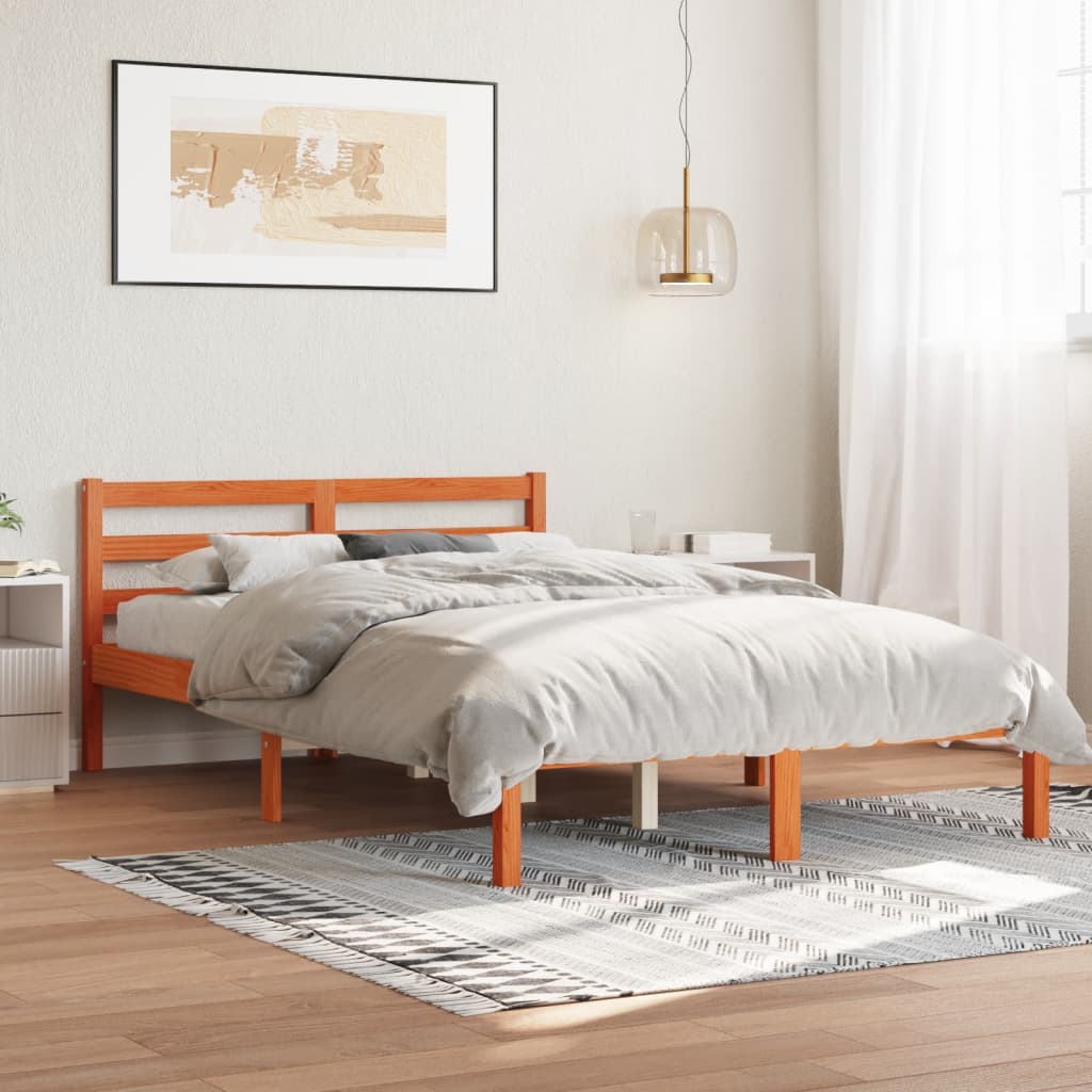 Cama sem colchão 150x200 cm madeira pinho maciça castanho-mel