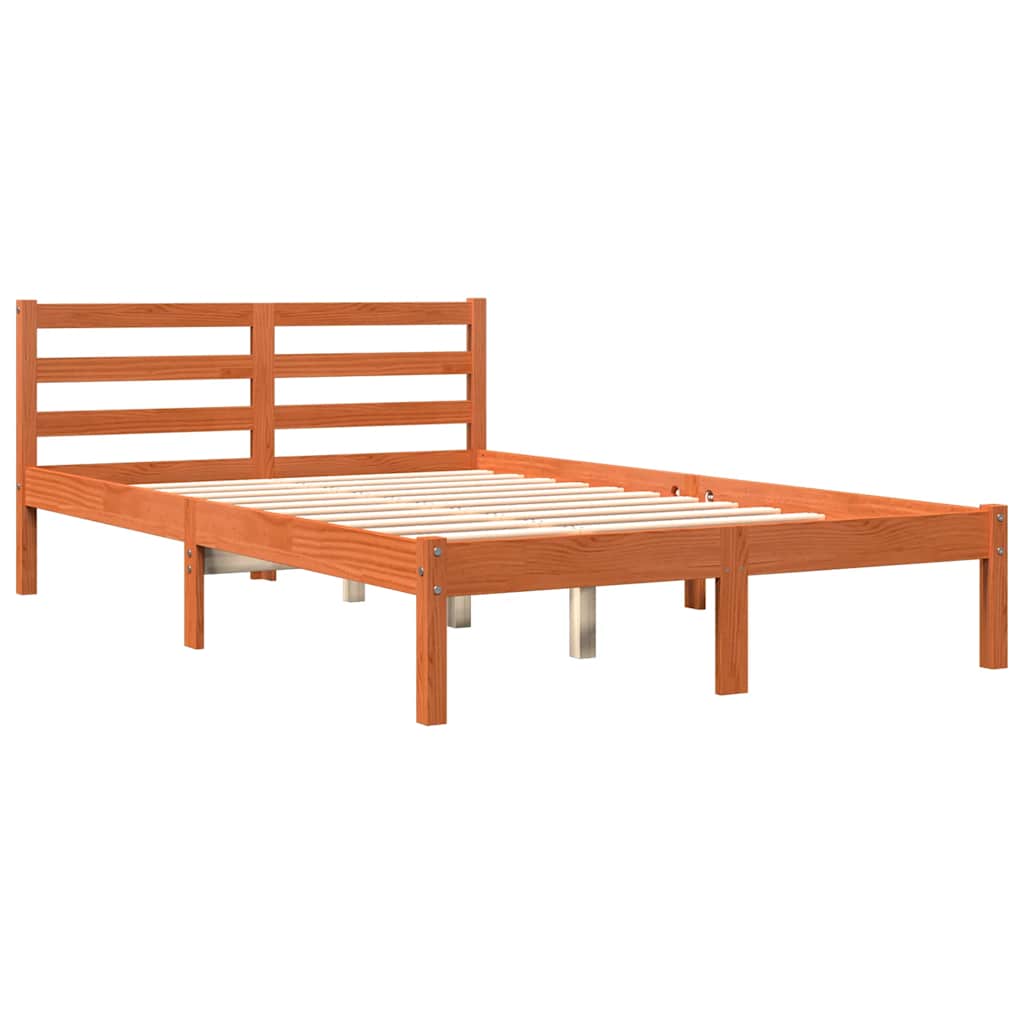 Cama sem colchão 150x200 cm madeira pinho maciça castanho-mel