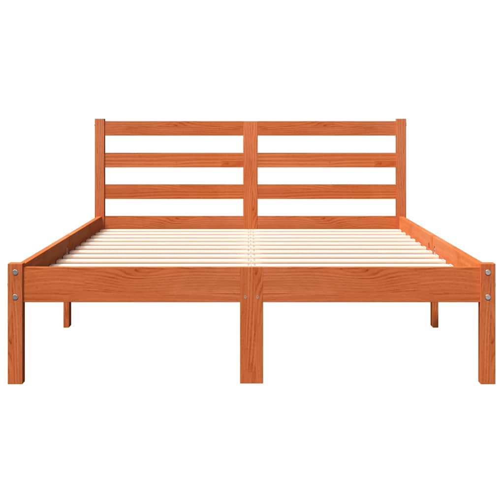 Cama sem colchão 150x200 cm madeira pinho maciça castanho-mel