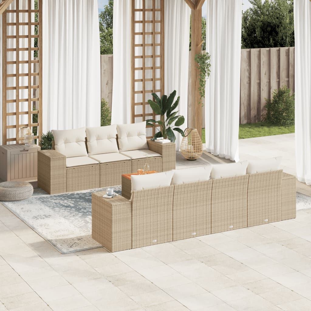 8 Pcs conjunto de sofás p/ jardim com almofadões vime PE bege