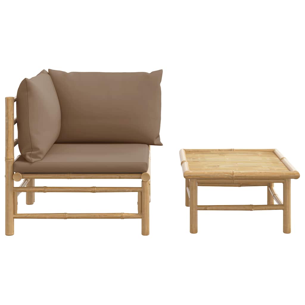 2 Pcs conj. lounge jardim bambu almofadões cinzento-acastanhado