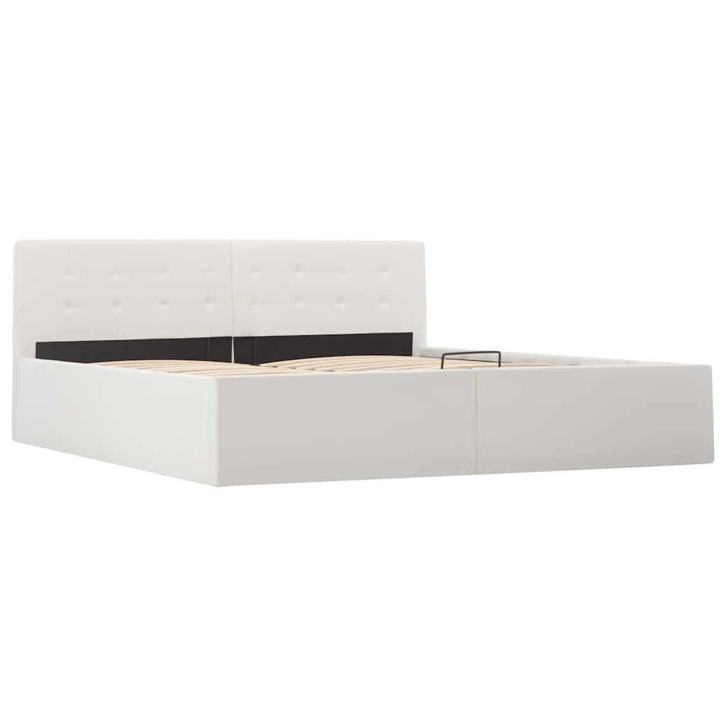 Cama hidráulica c/ arrumação 160x200cm couro artificial branco