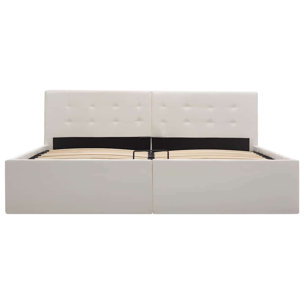 Cama hidráulica c/ arrumação 160x200cm couro artificial branco