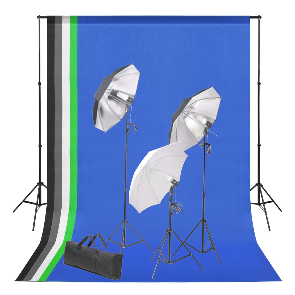 Kit de estúdio fotográfico com fundo e conjunto de iluminação
