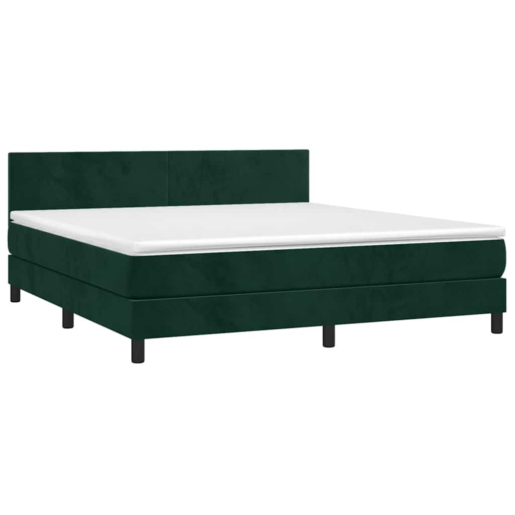Cama box spring c/ colchão/LED 160x200 cm veludo verde-escuro