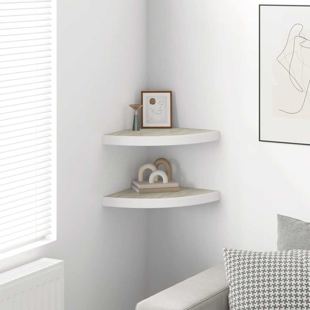 Prateleiras canto parede 2 pcs 35x35x3,8 cm MDF carvalho/branco