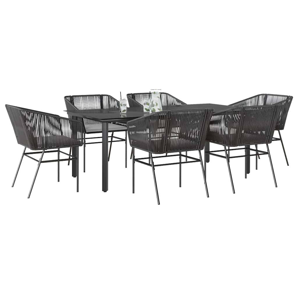 Conjunto de jantar jardim 7 peças almofadas vidro vime PE preto