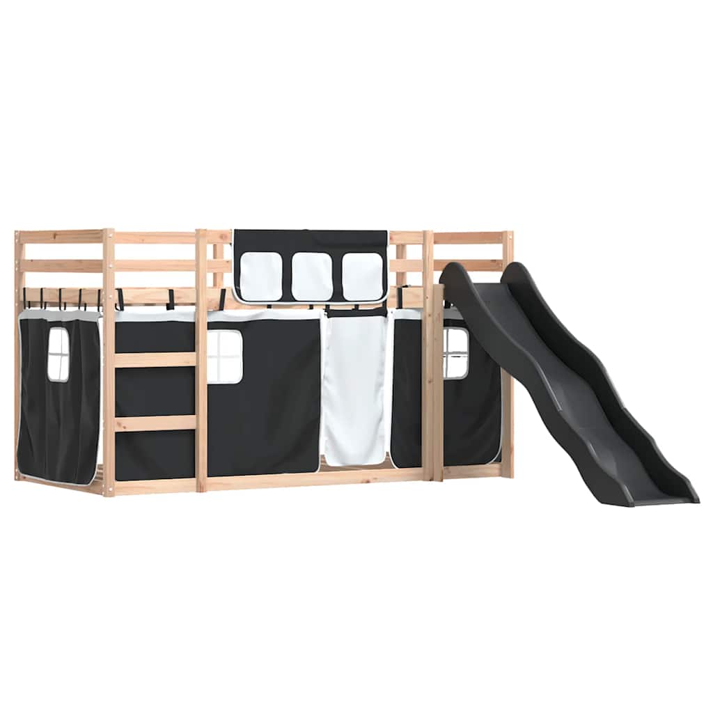 Beliche com escorrega e cortinas 80x200 cm branco e preto