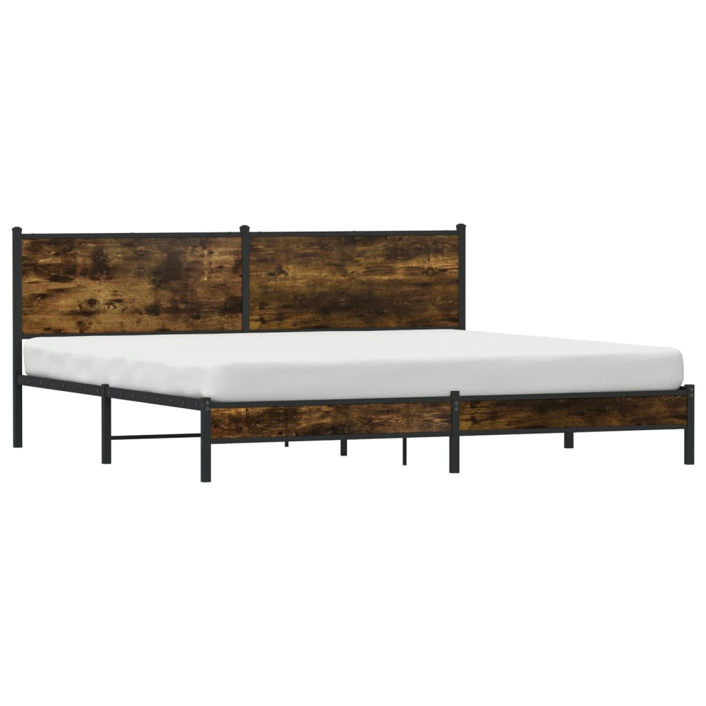 Estrutura de cama sem colchão 200x200cm metal carvalho fumado