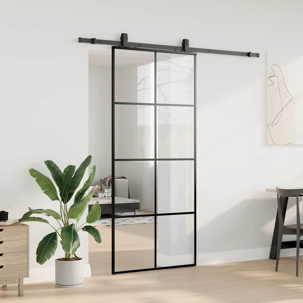 Porta deslizante c/ conj. ferragens 90x205cm vidro esg preto