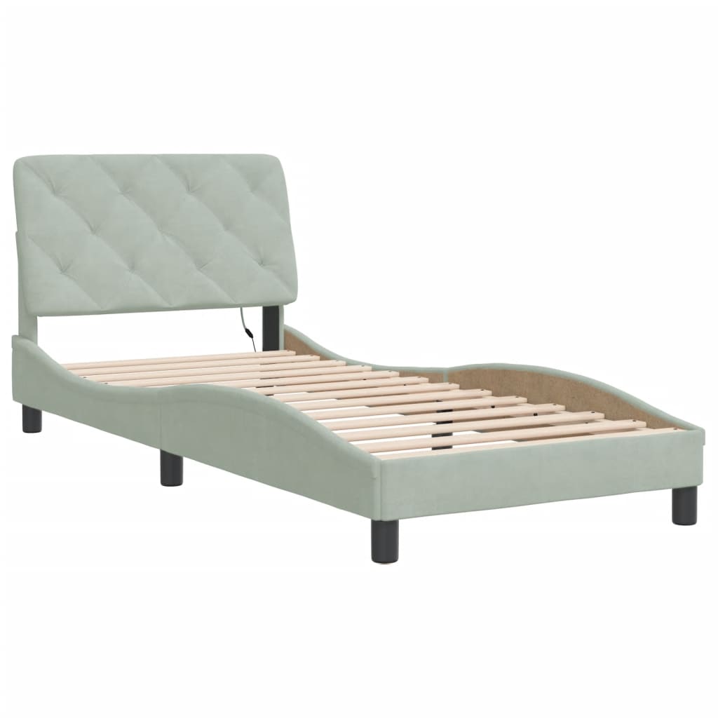 Estrutura de cama com LED sem colchão 80x200 cm veludo cinzento-claro