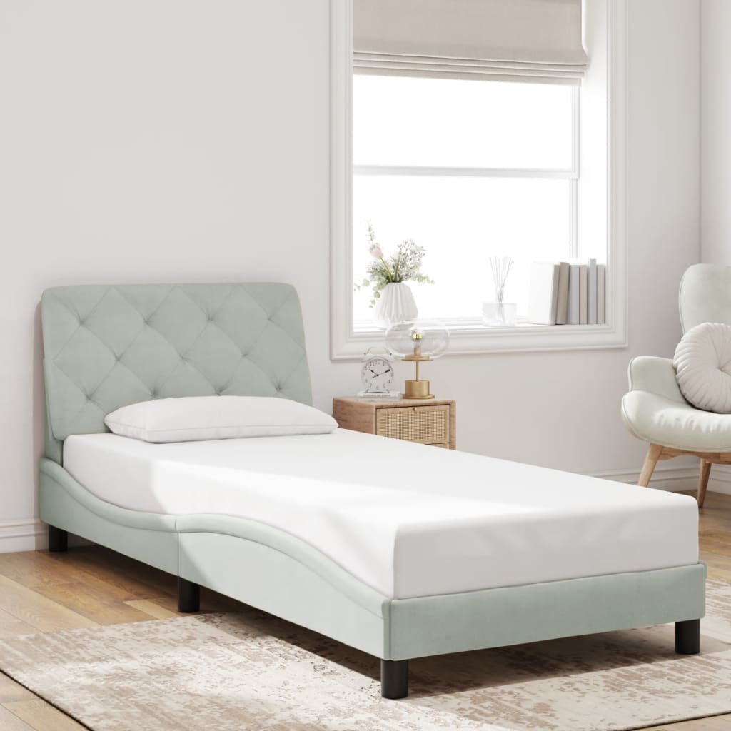 Estrutura de cama com LED sem colchão 80x200 cm veludo cinzento-claro