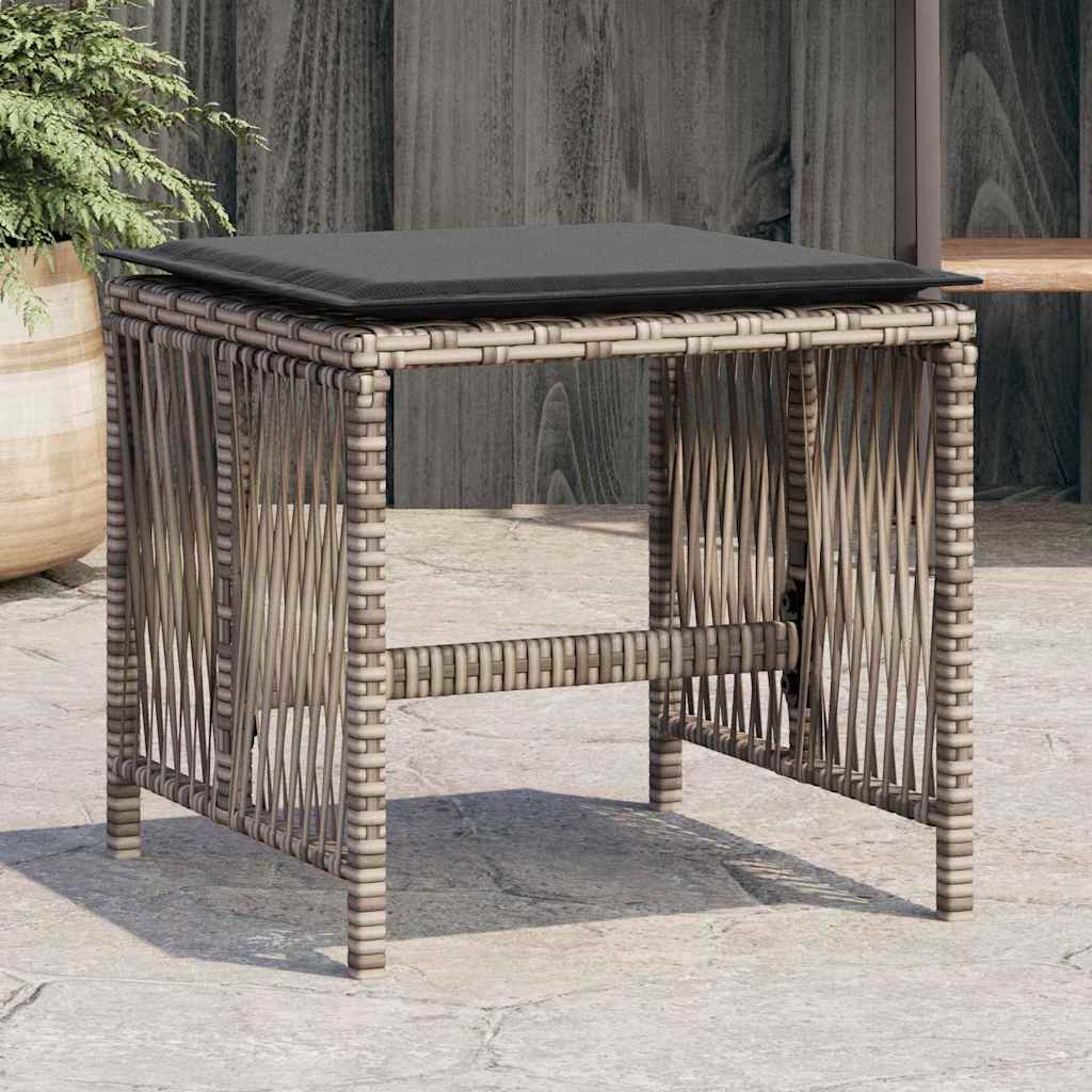 Bancos jardim com almofadões 4 pcs 41x41x36 cm vime PE cinzento