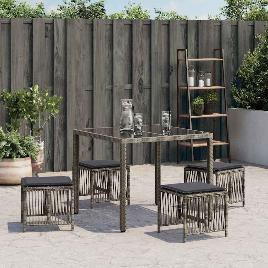 Bancos jardim com almofadões 4 pcs 41x41x36 cm vime PE cinzento