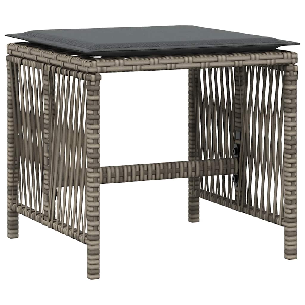 Bancos jardim com almofadões 4 pcs 41x41x36 cm vime PE cinzento