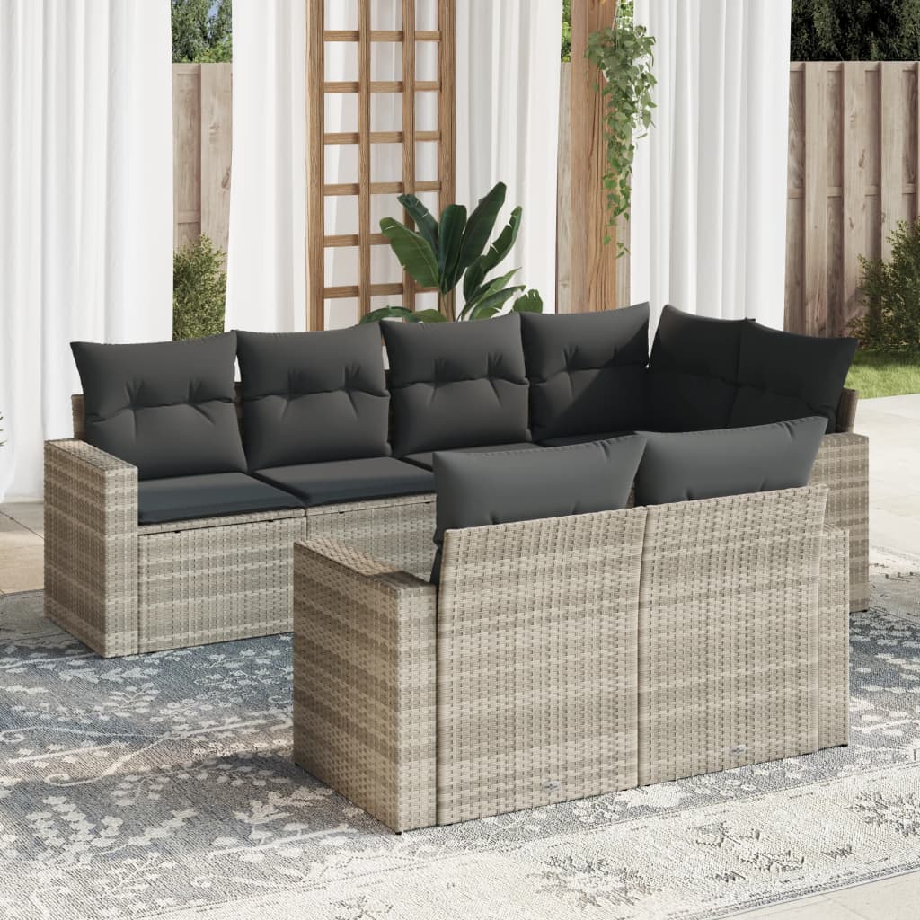 7 Pcs conj. sofás jardim com almofadões vime PE cinzento-claro