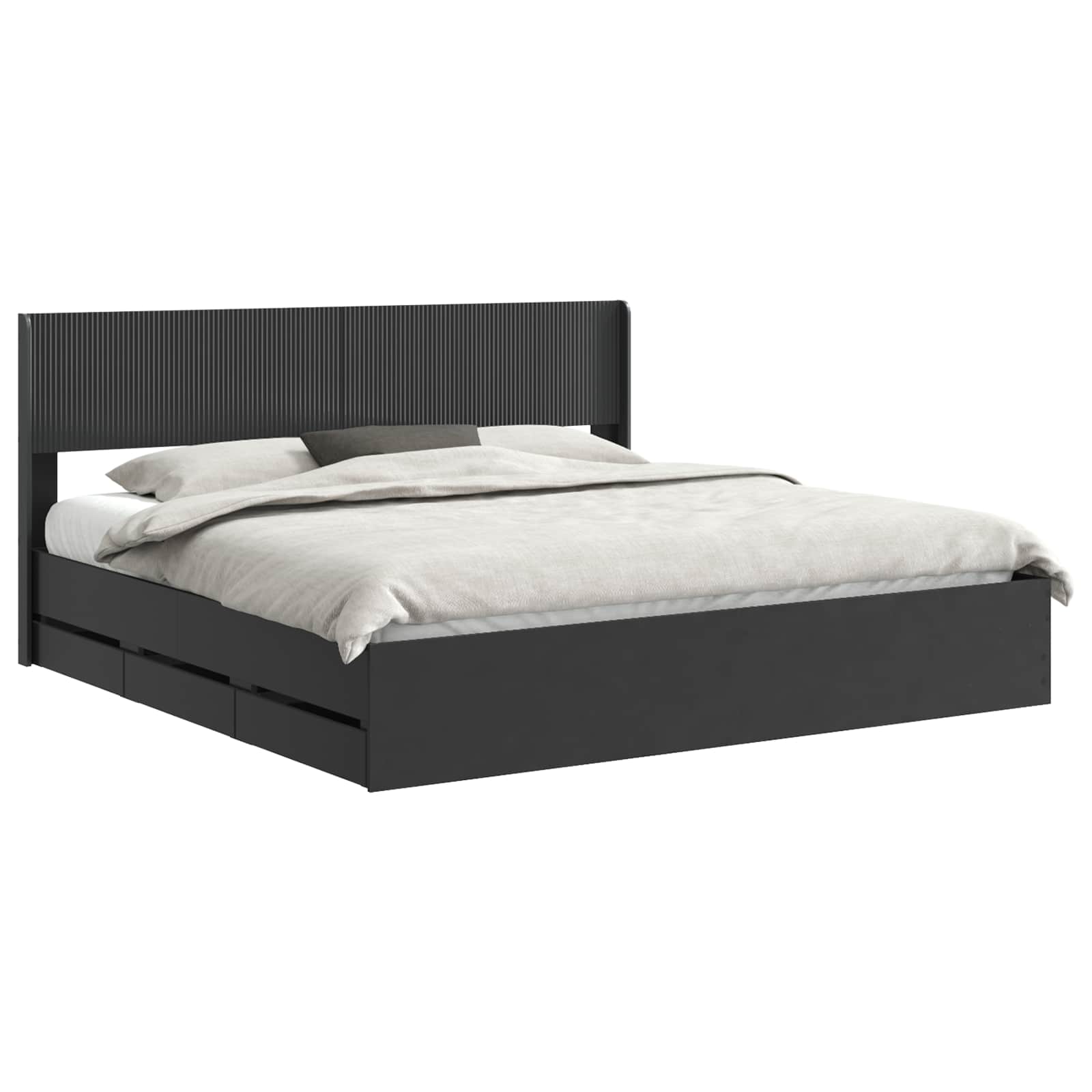 Estrutura de cama com armazenamento e cabeceira preto
