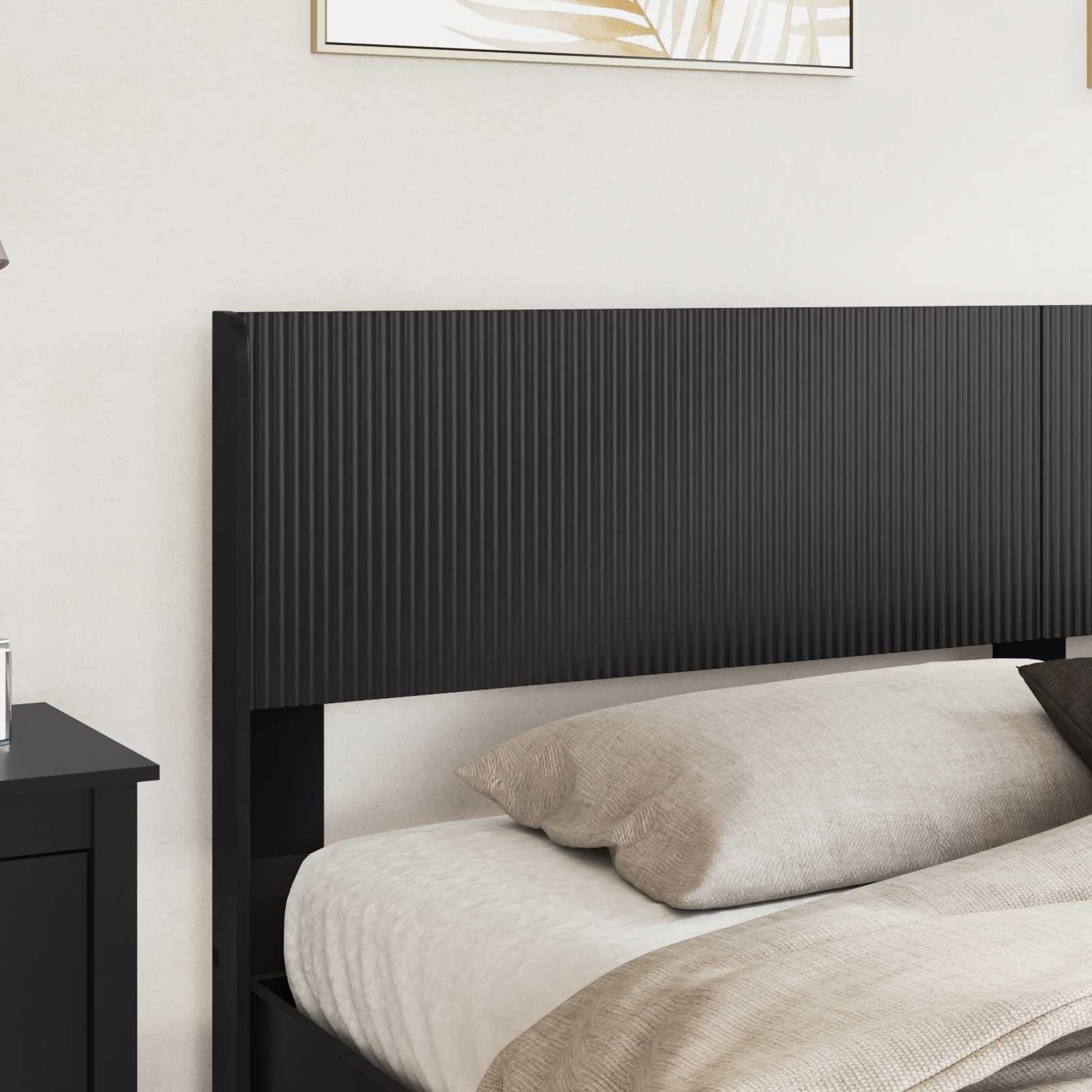 Estrutura de cama com armazenamento e cabeceira preto