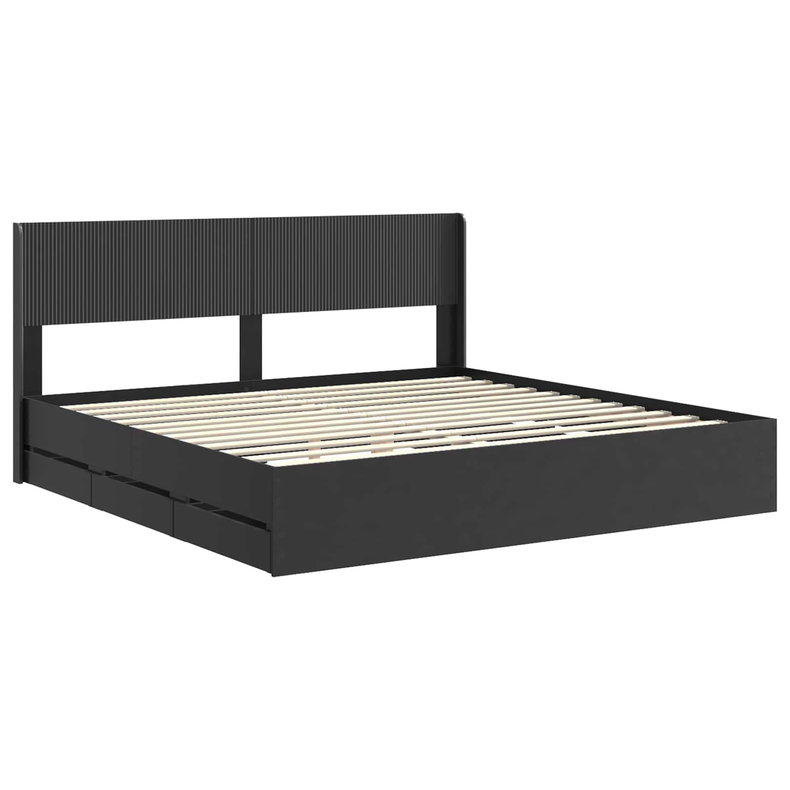 Estrutura de cama com armazenamento e cabeceira preto