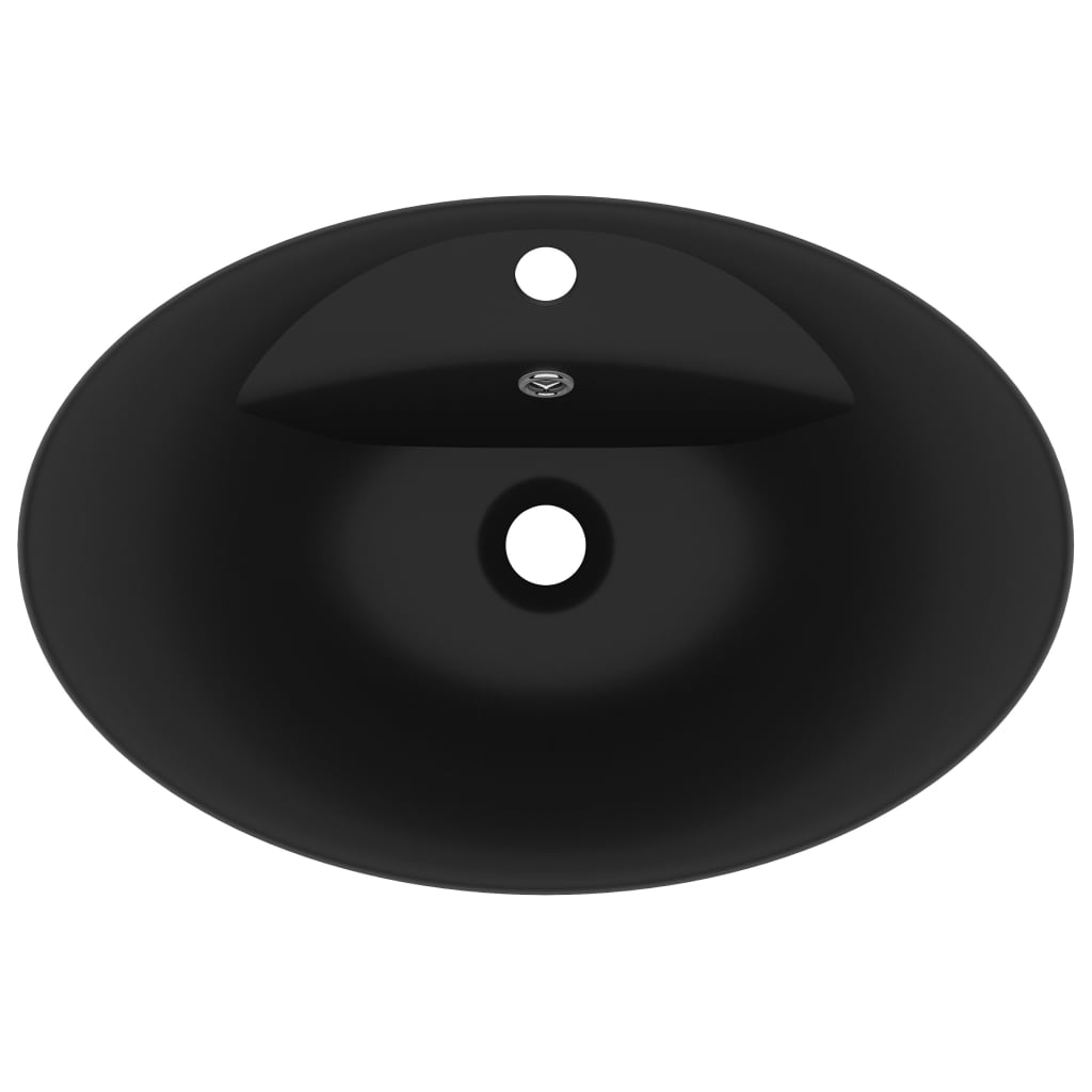 Lavatório luxuoso oval 58,5x39 cm cerâmica preto mate